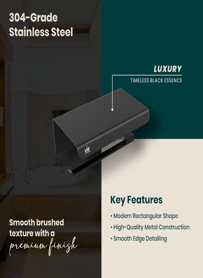 U-S-F BATH ACCESSORIES حامل لفافة ورق التواليت من يو إس إف باث أكسسوارات للحمام، حامل ورق تواليت من الفولاذ المقاوم للصدأ 304، حامل لفافة ورق التواليت، أدوات الحمام (أسود، مربع) - Image 4